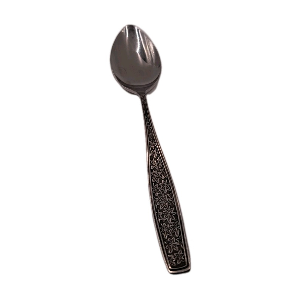 INTERPUR INR29 STAINLESS FLATWARE TEXTURED LEAVES JAPAN TEASPOON 6-1/4"
